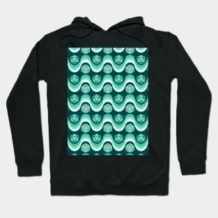 Retro Inspired D20 Dice and Color Wave Seamless Pattern - Aqua Blue Hoodie